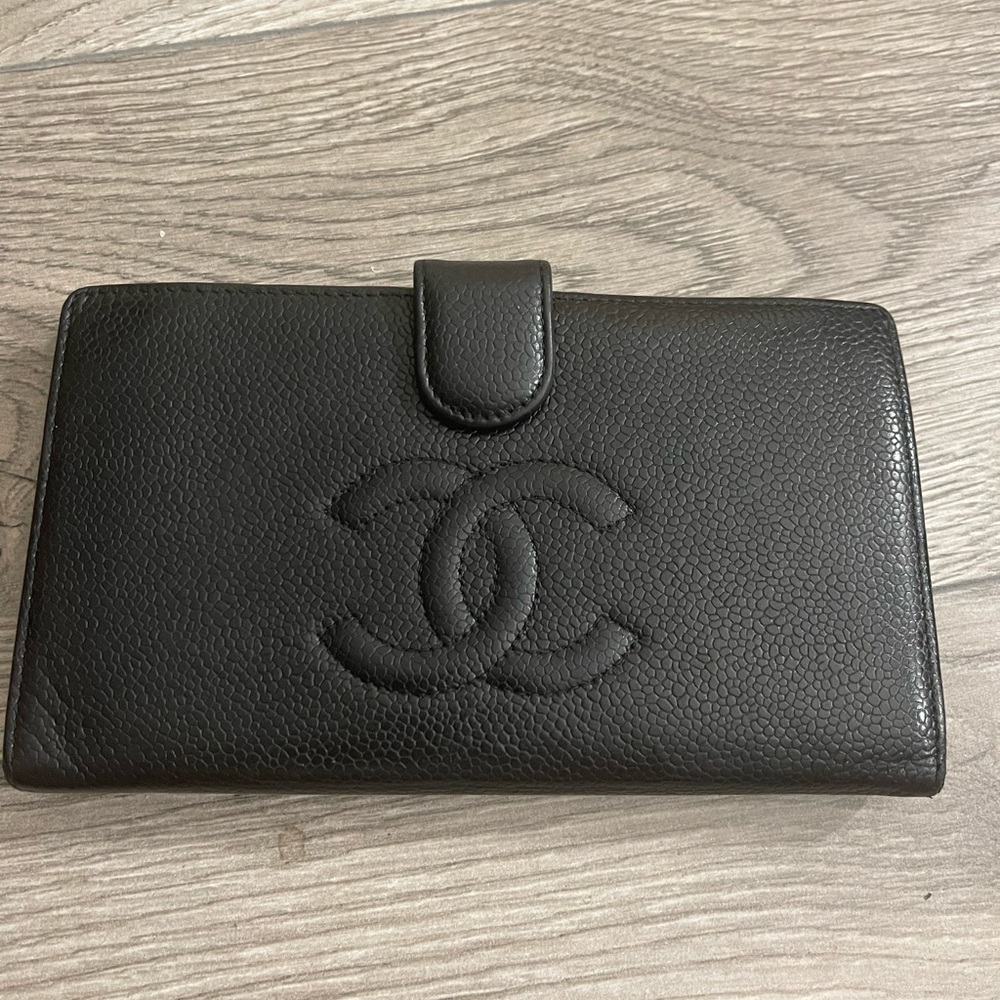 Authentic Chanel Vintage Black Caviar Wallet with Box